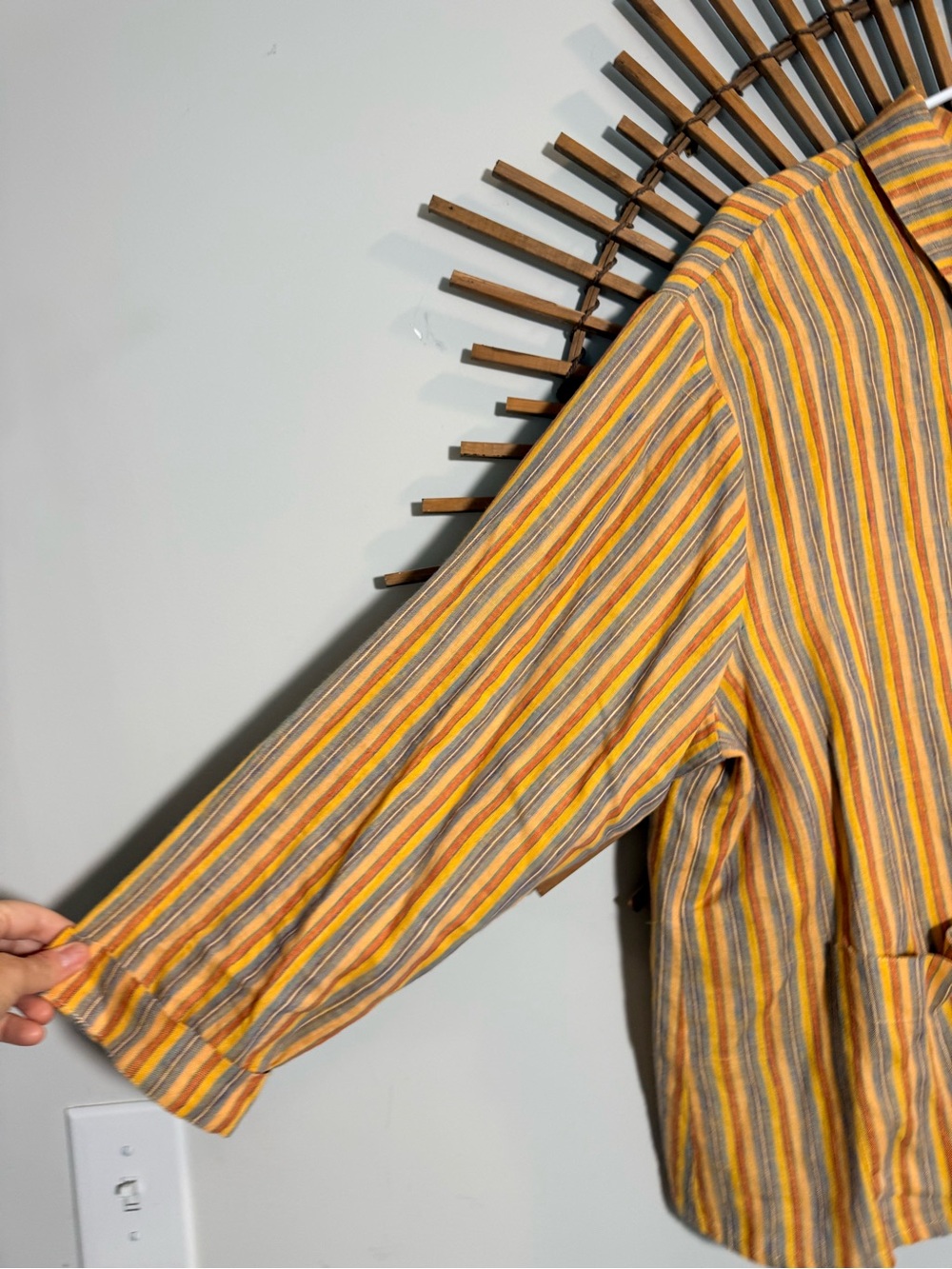 Flax Women’s Yellow Linen Multi Striped Button Down Jacket w Pockets Lagenlook L - Picture 4 of 14